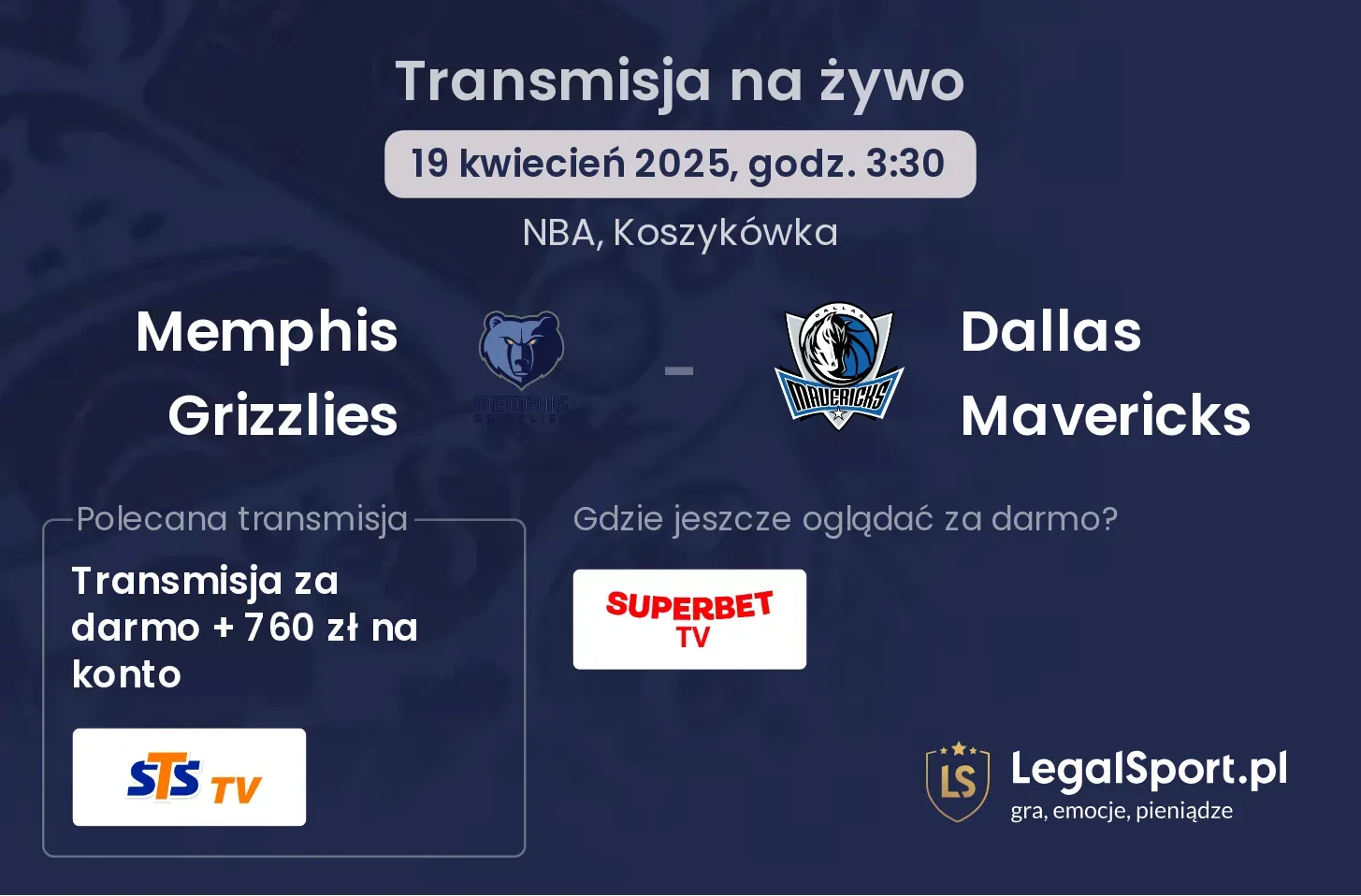 Memphis Grizzlies - Dallas Mavericks gdzie oglądać transmisję?