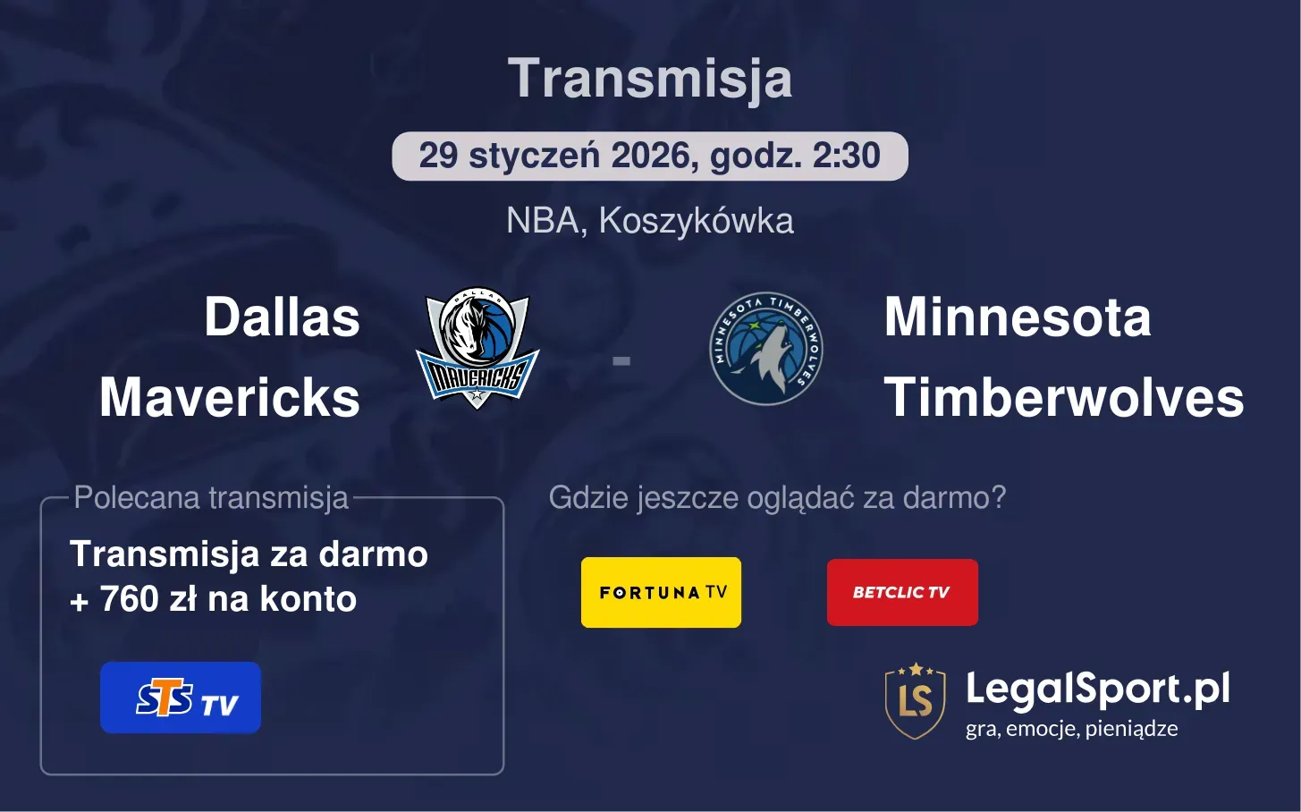 Dallas Mavericks - Minnesota Timberwolves Transmisje