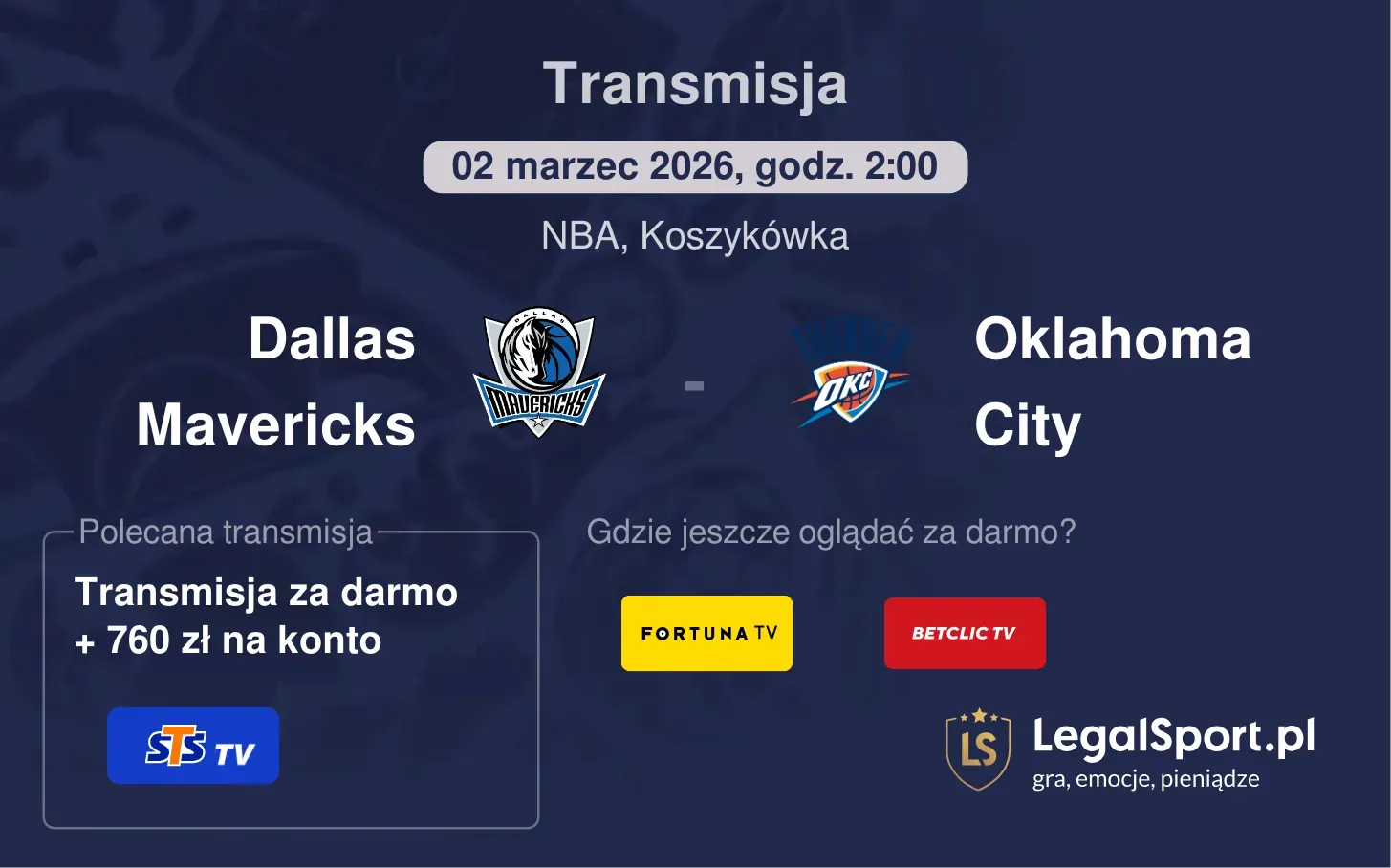 Dallas Mavericks - Oklahoma City Transmisje