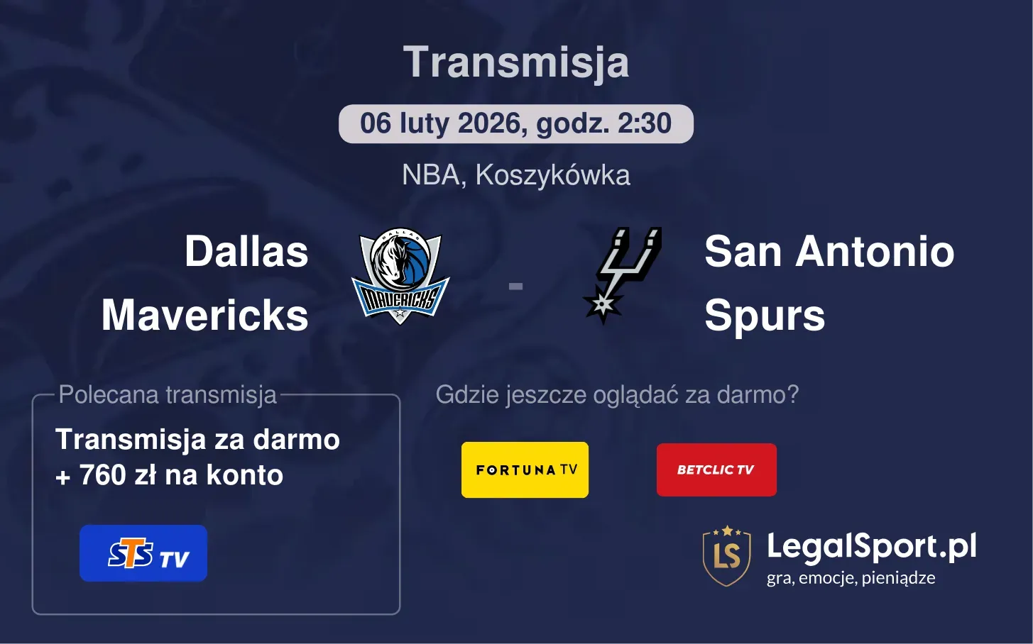Dallas Mavericks - San Antonio Spurs Transmisje