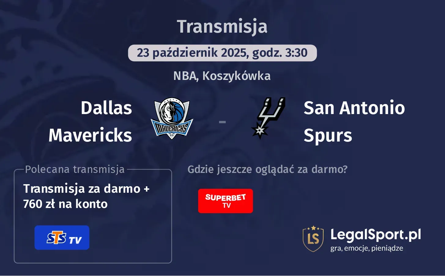Dallas Mavericks - San Antonio Spurs Transmisje