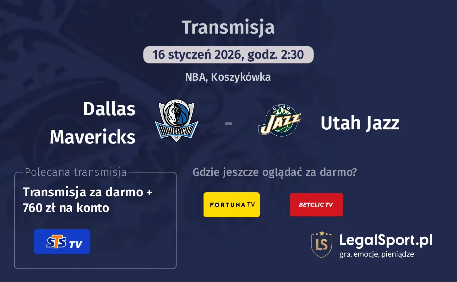 Dallas Mavericks - Utah Jazz Transmisje