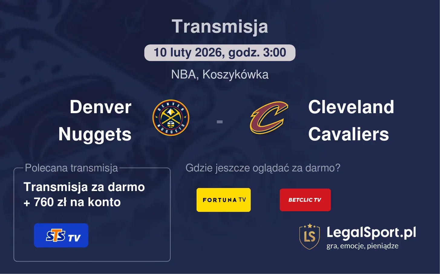 Denver Nuggets - Cleveland Cavaliers Transmisje