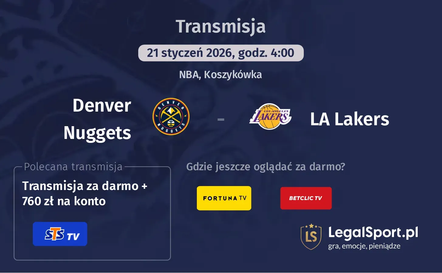 Denver Nuggets - LA Lakers Transmisje