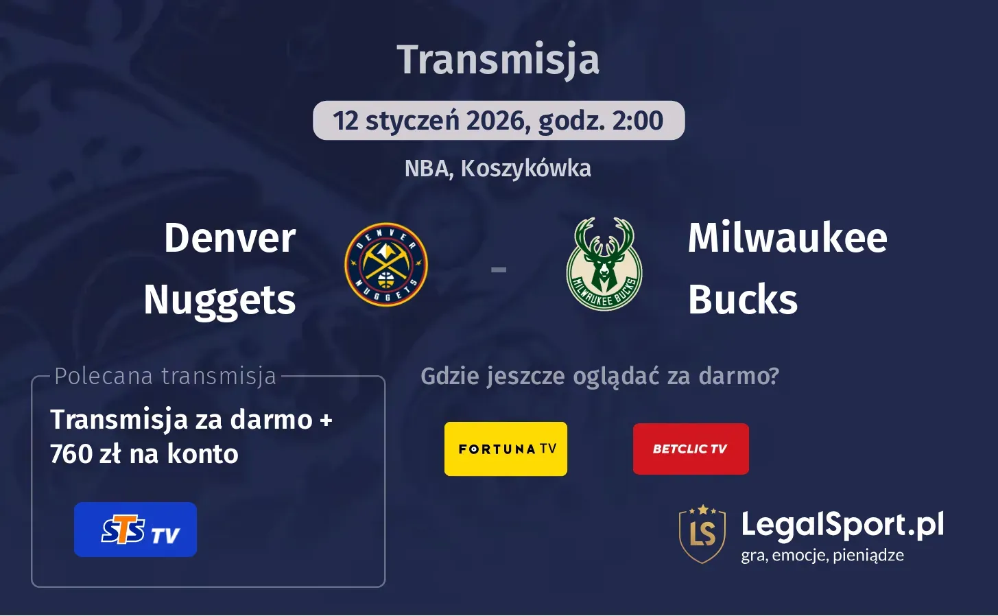 Denver Nuggets - Milwaukee Bucks Transmisje