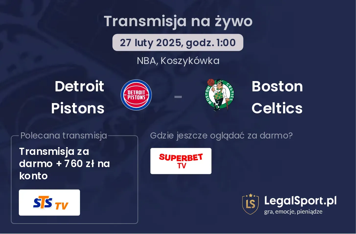 Detroit Pistons - Boston Celtics gdzie oglądać?