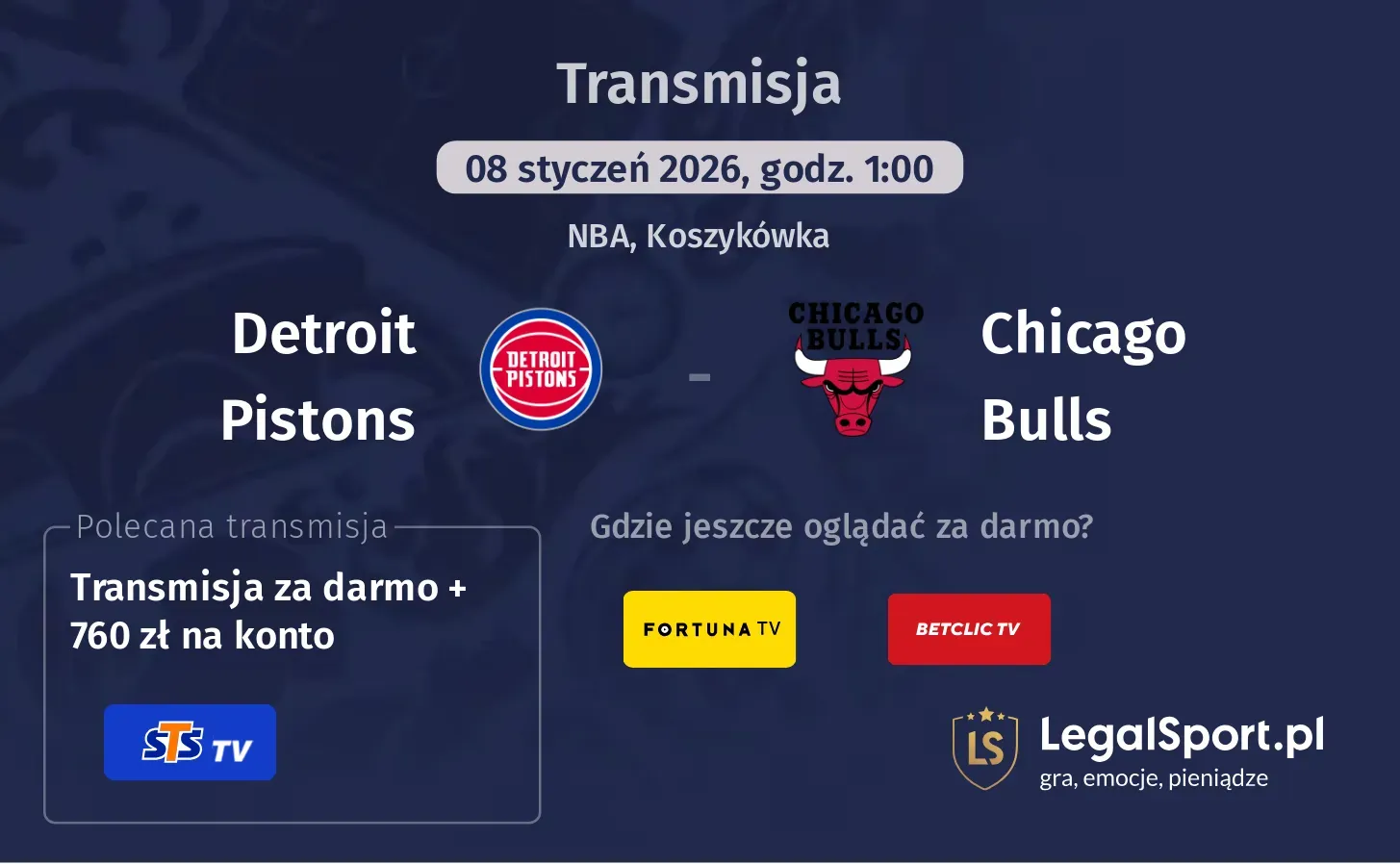 Detroit Pistons - Chicago Bulls Transmisje