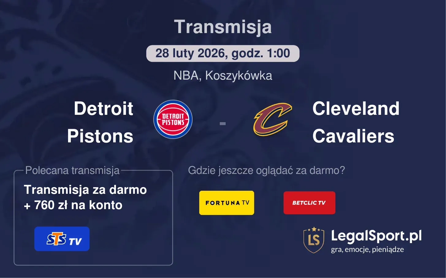 Detroit Pistons - Cleveland Cavaliers Transmisje