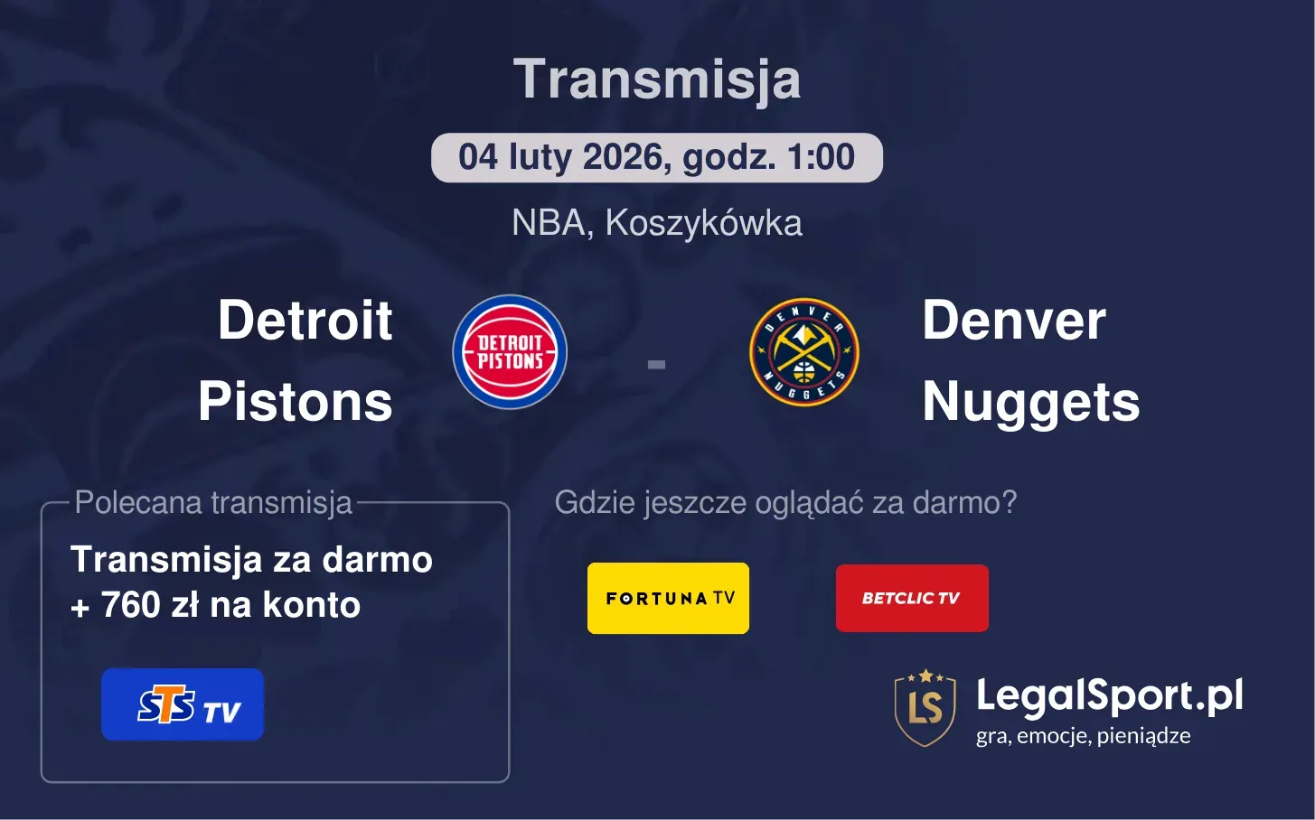 Detroit Pistons - Denver Nuggets Transmisje