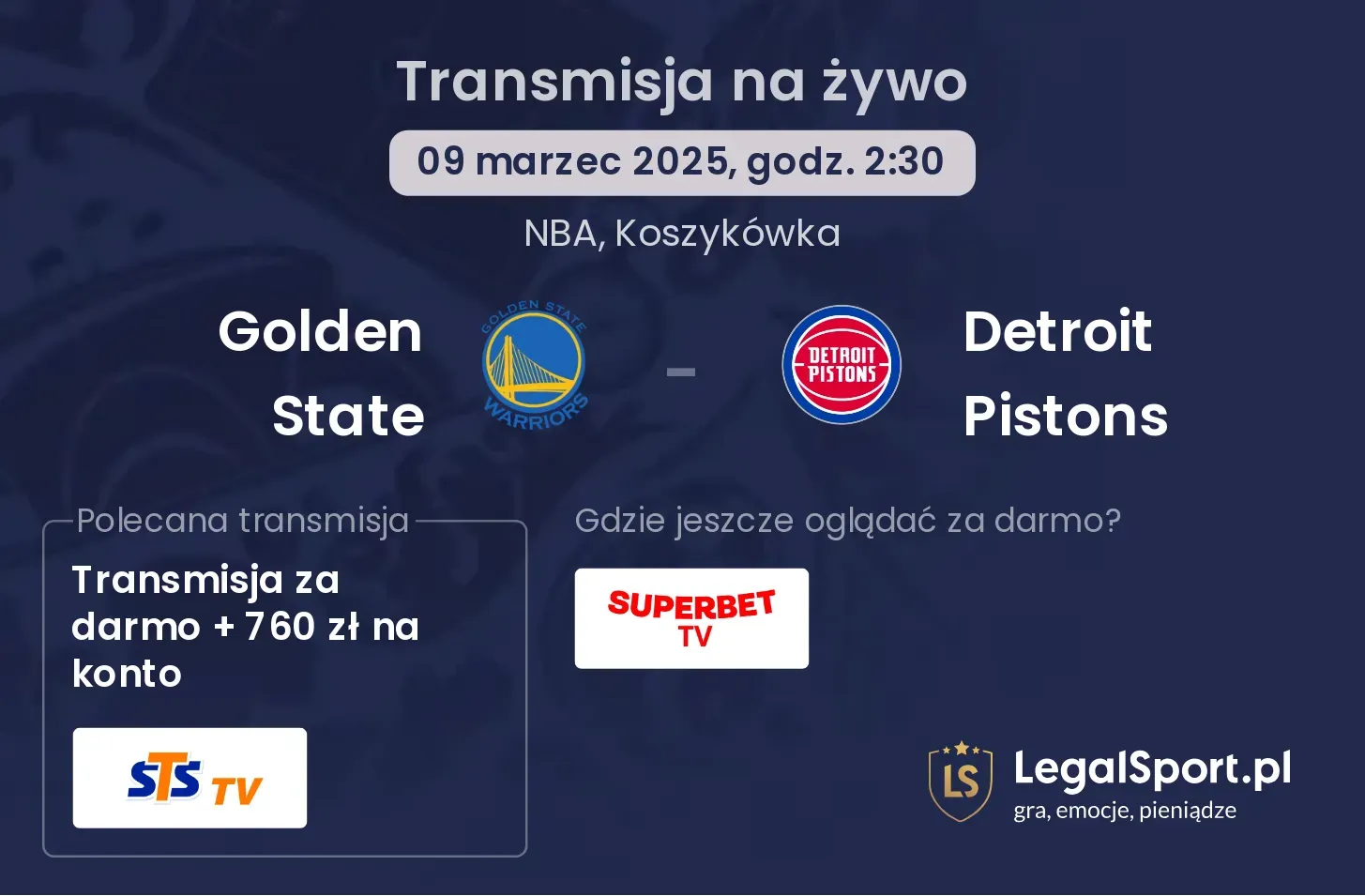 Golden State - Detroit Pistons gdzie oglądać?