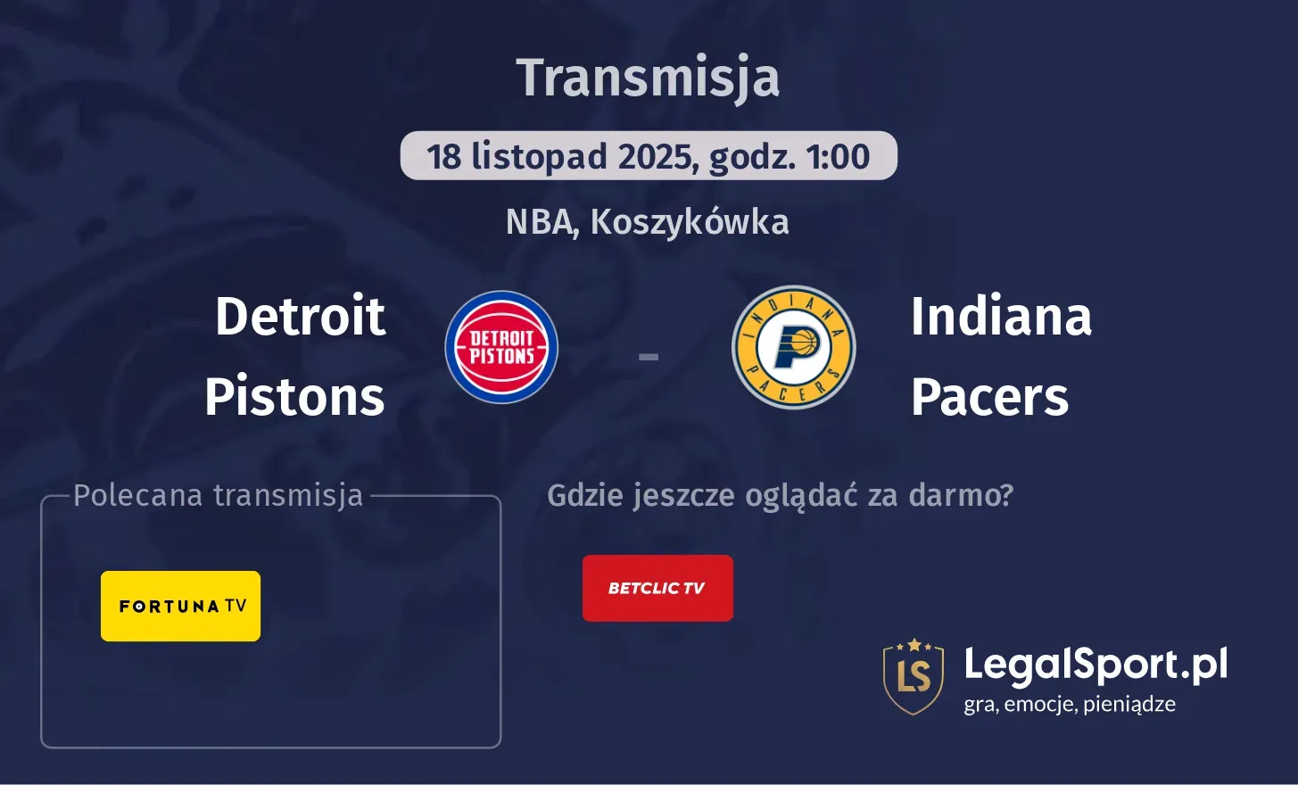 Detroit Pistons - Indiana Pacers Transmisje