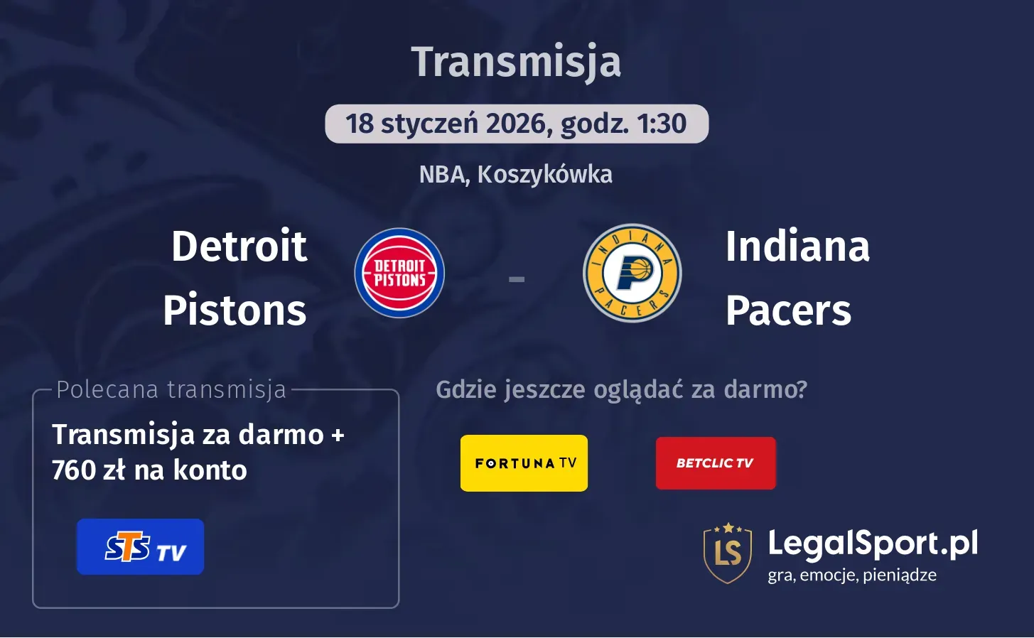 Detroit Pistons - Indiana Pacers Transmisje