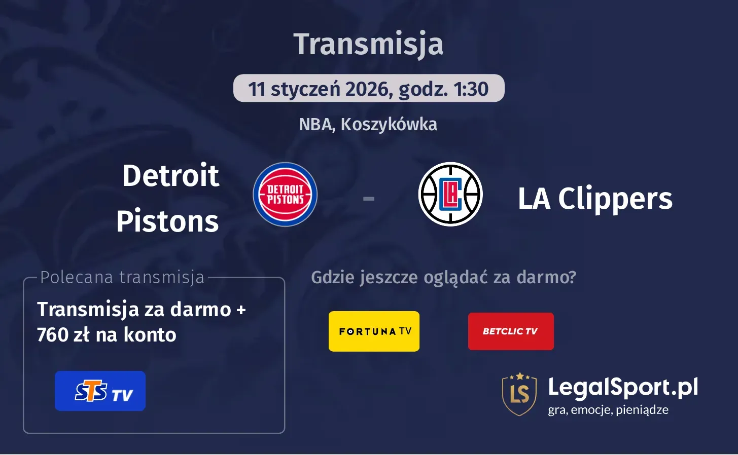Detroit Pistons - LA Clippers Transmisje