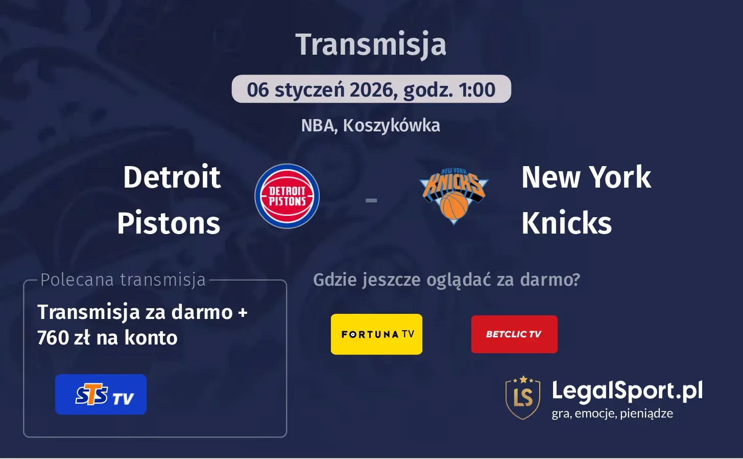 Detroit Pistons - New York Knicks Transmisje
