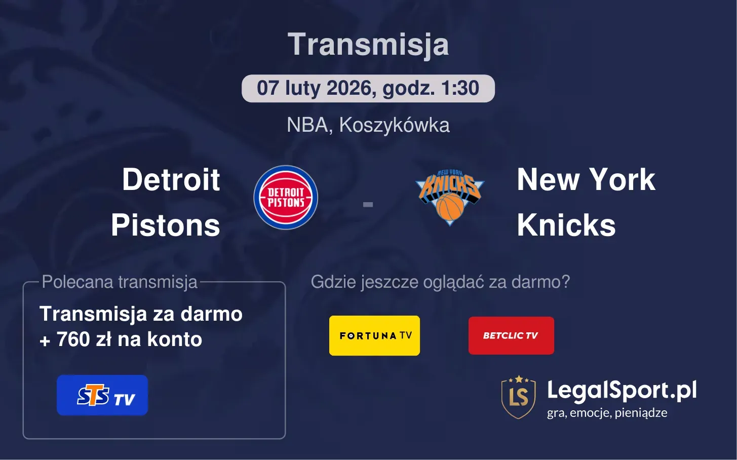 Detroit Pistons - New York Knicks Transmisje