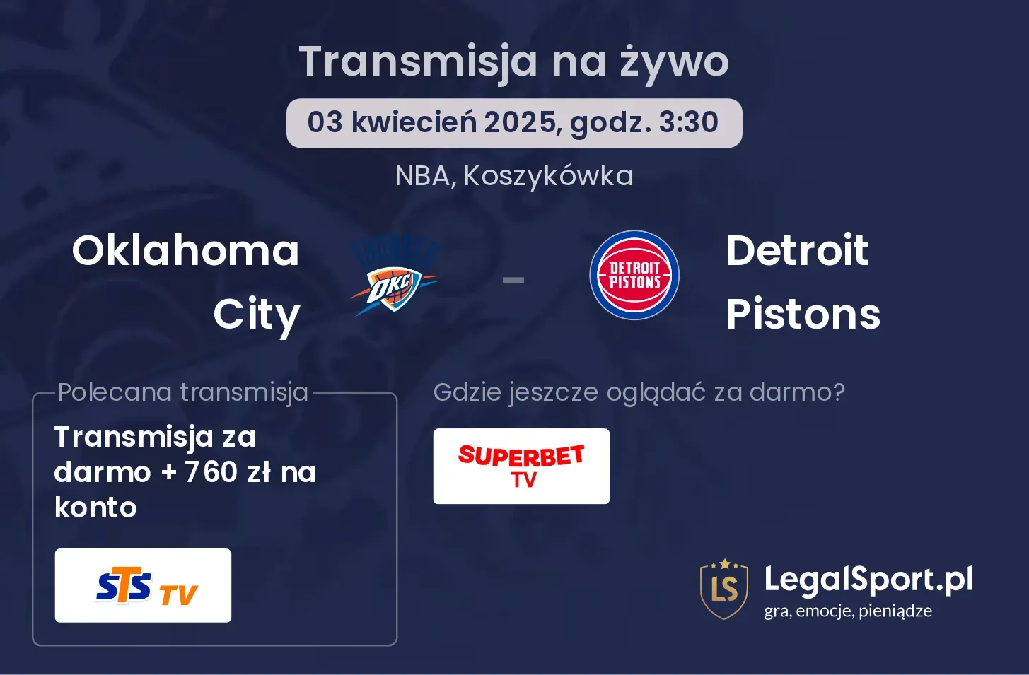 Detroit Pistons - Oklahoma City transmisja na żywo