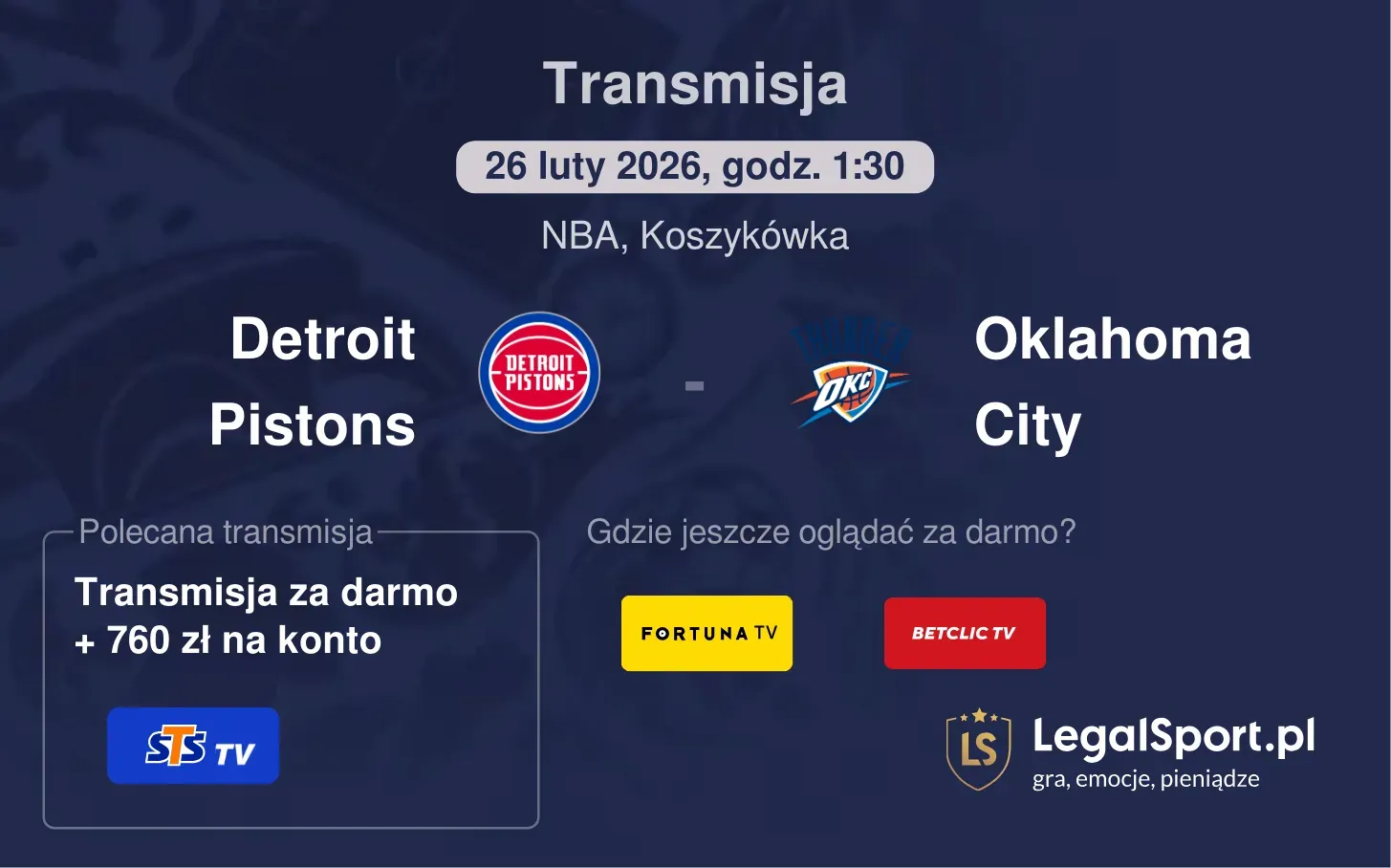 Detroit Pistons - Oklahoma City Transmisje