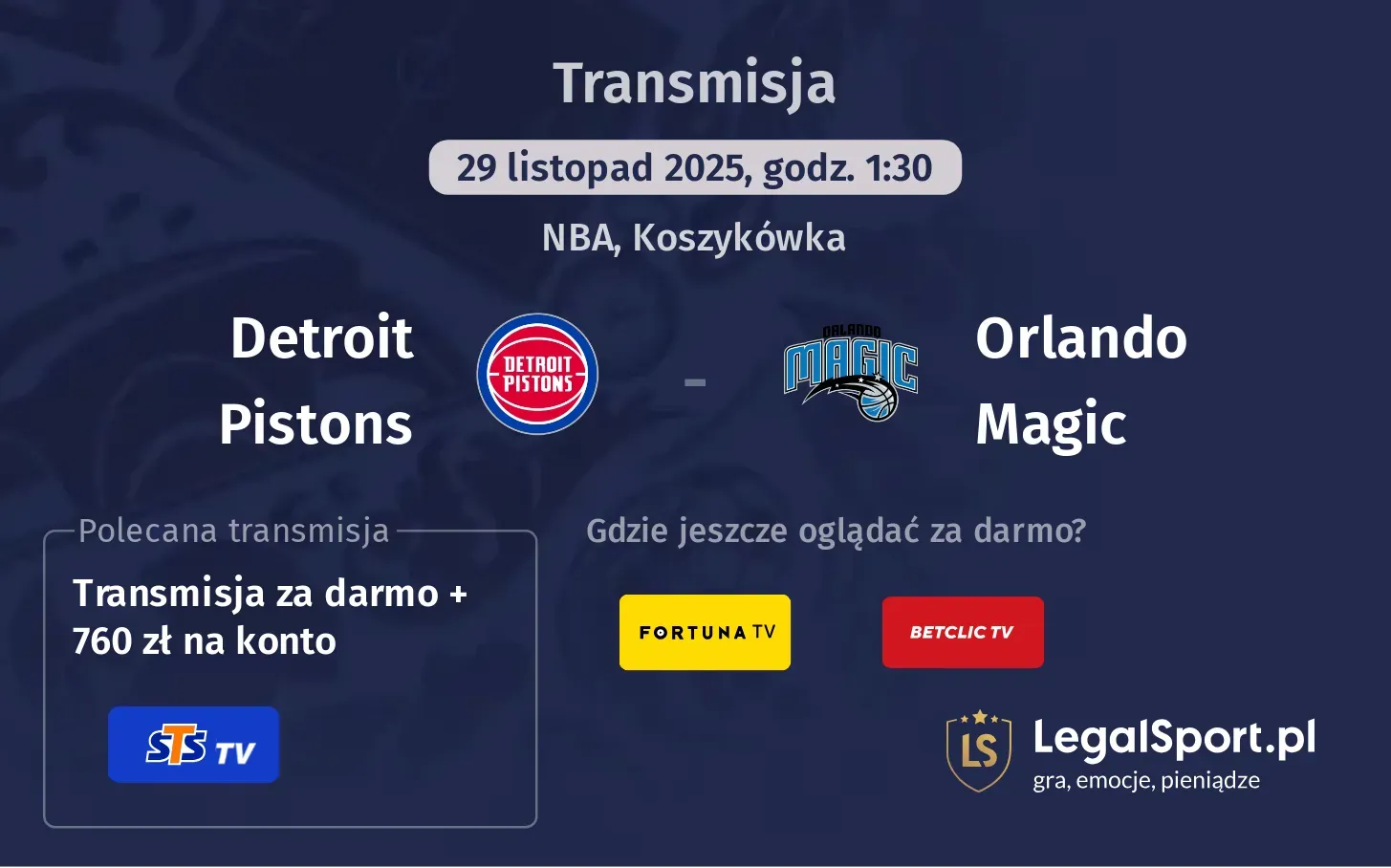 Detroit Pistons - Orlando Magic Transmisje
