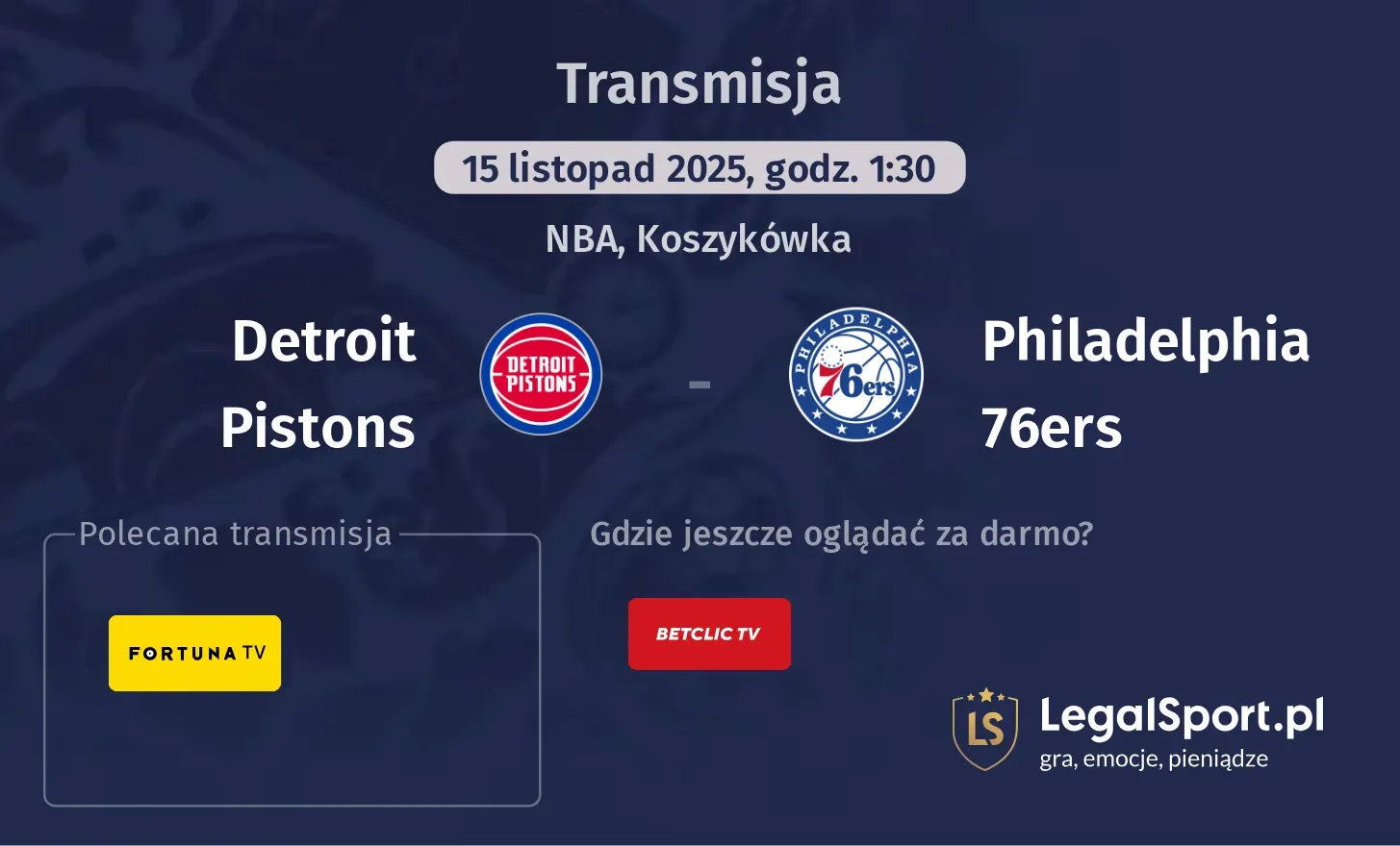 Detroit Pistons - Philadelphia 76ers Transmisje