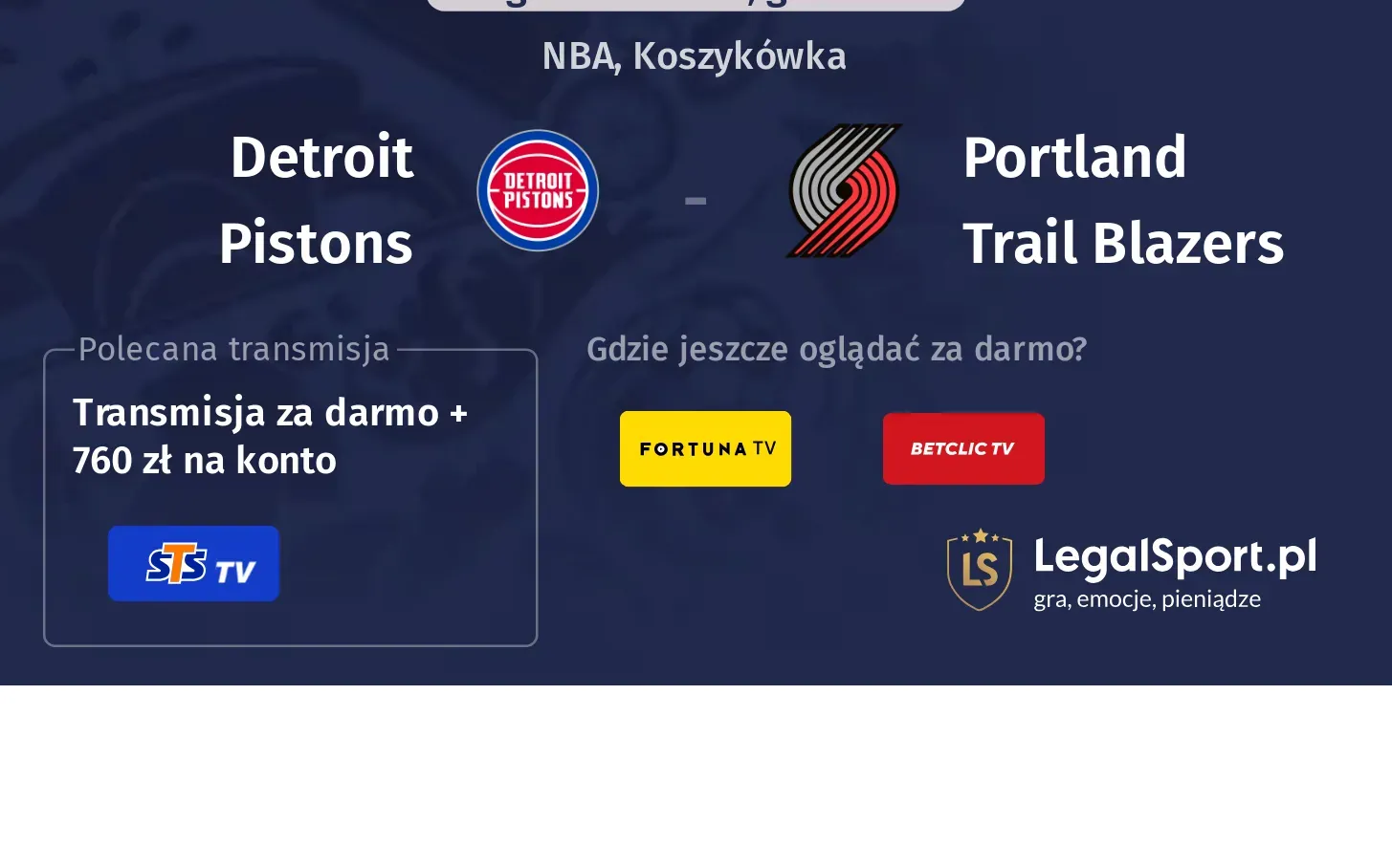 Detroit Pistons - Portland Trail Blazers Transmisje
