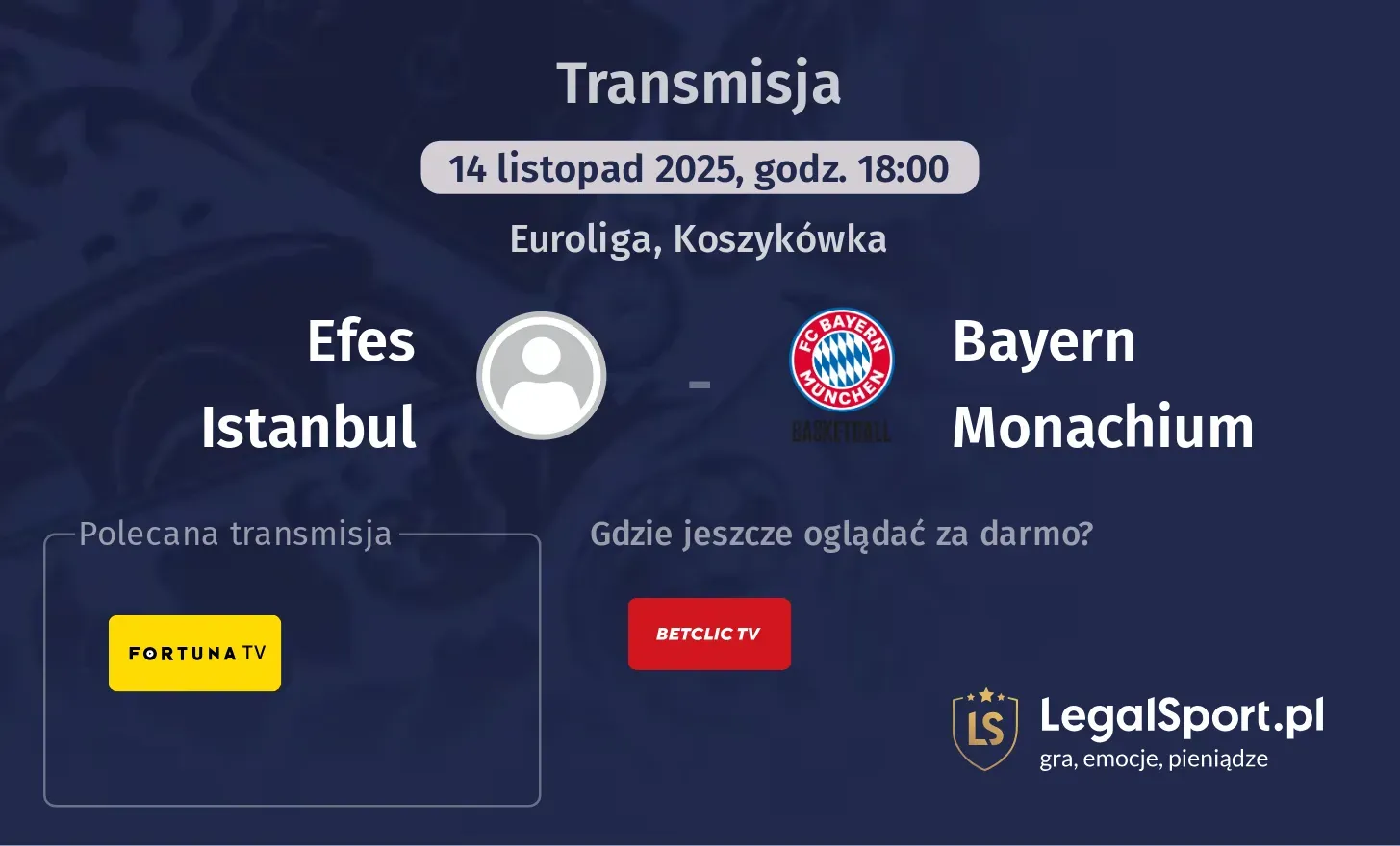 Efes Istanbul - Bayern Monachium Transmisje