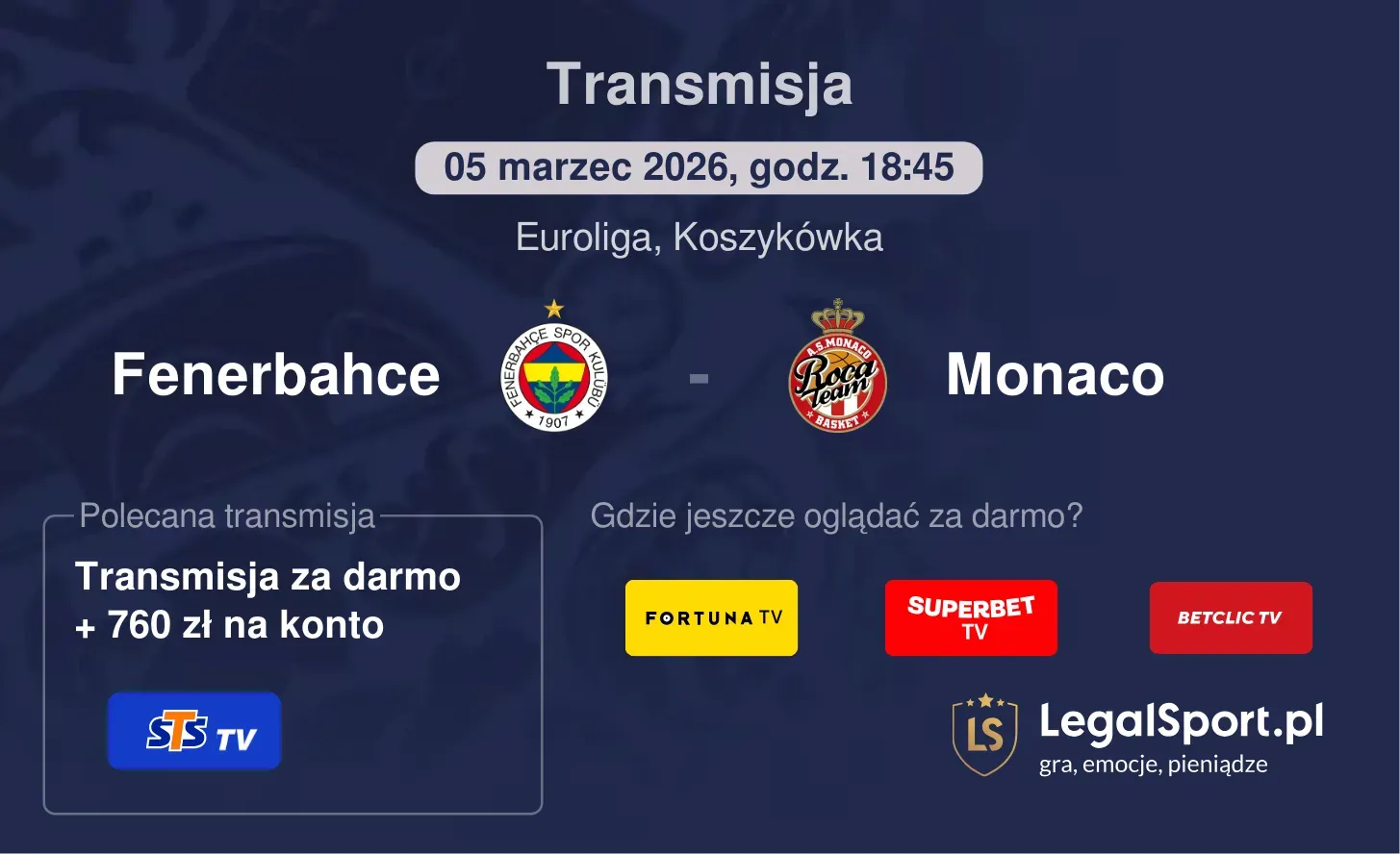 Fenerbahce - Monaco Transmisje