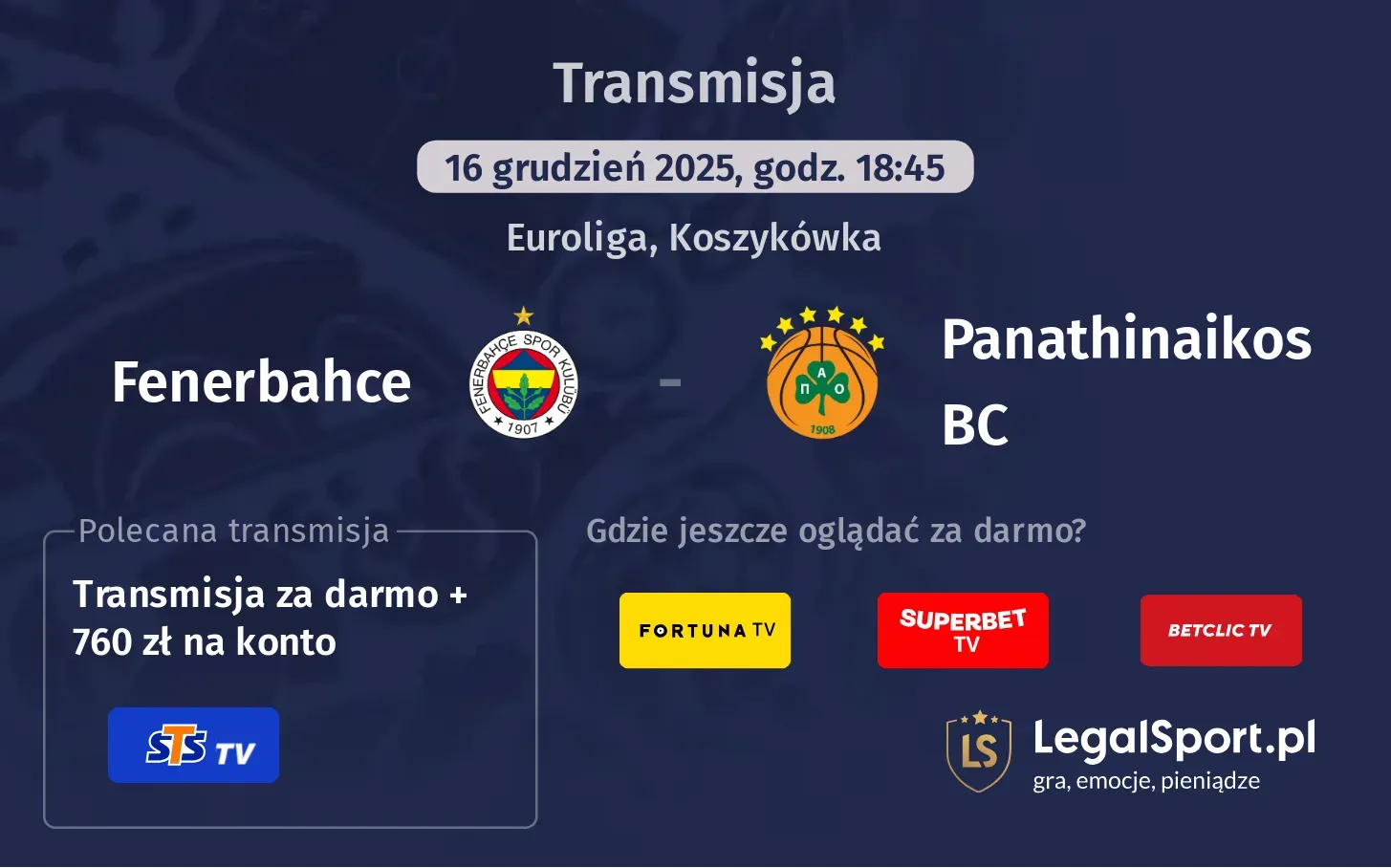 Fenerbahce - Panathinaikos BC Transmisje