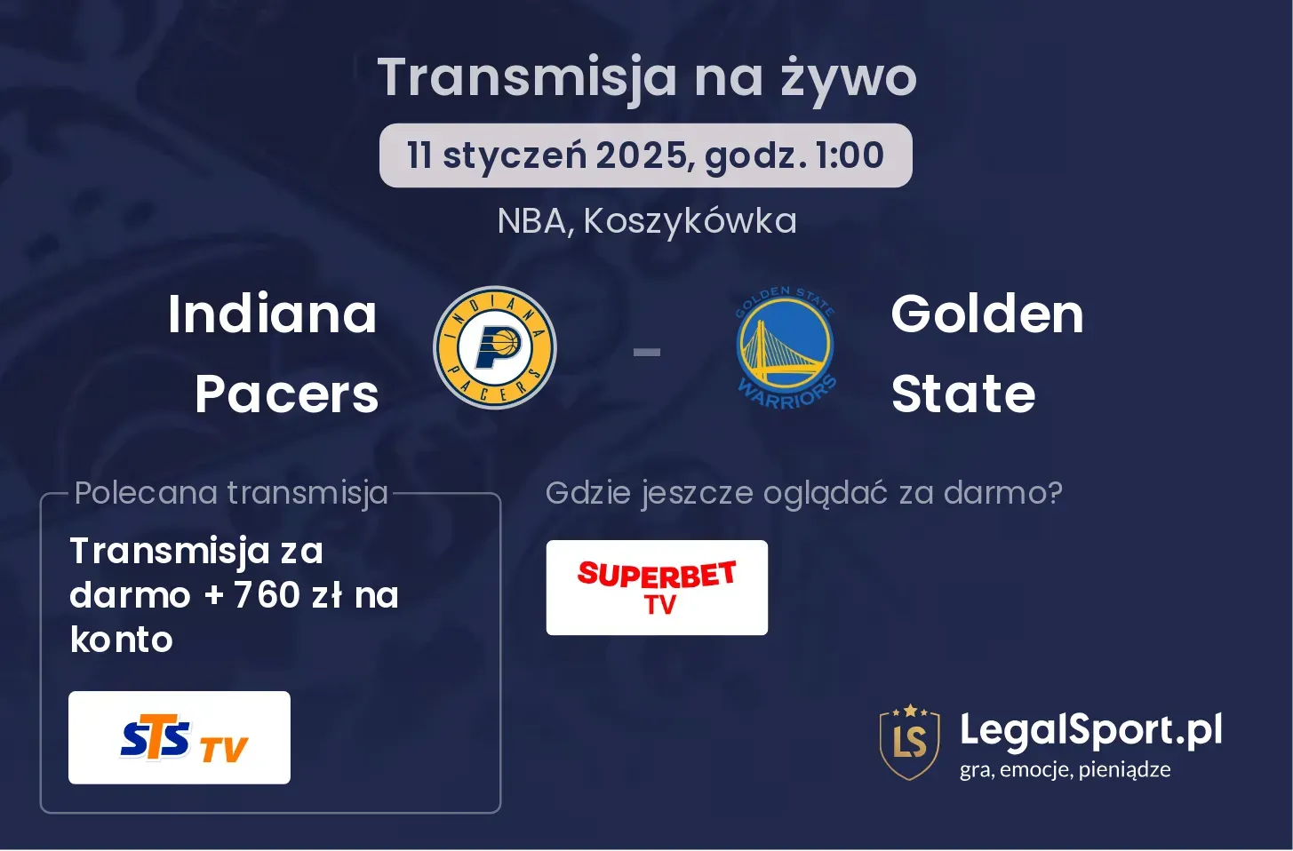 Indiana Pacers - Golden State gdzie oglądać?