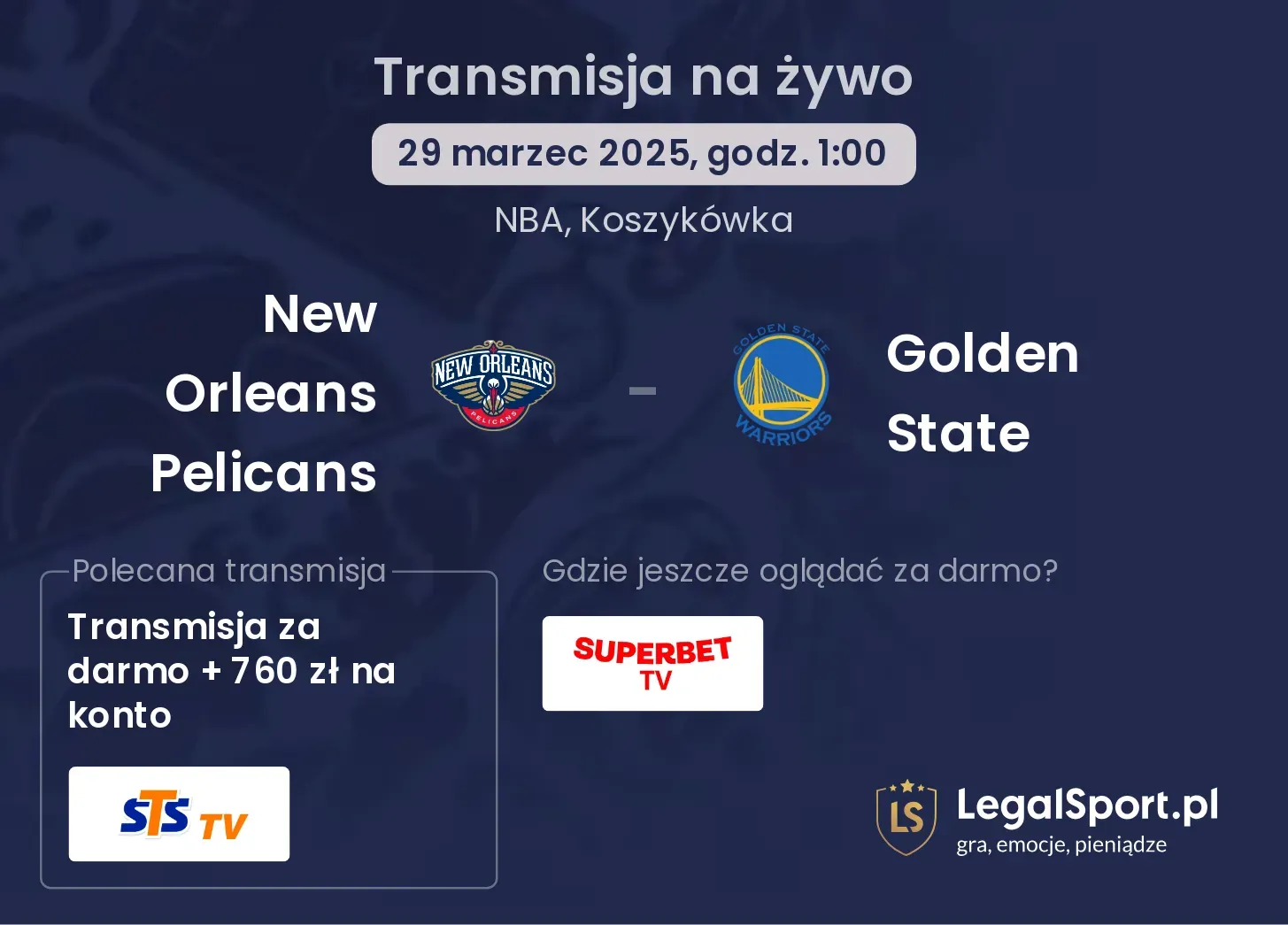 New Orleans Pelicans - Golden State gdzie oglądać?