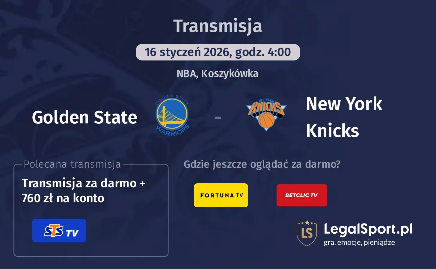 Golden State - New York Knicks Transmisje
