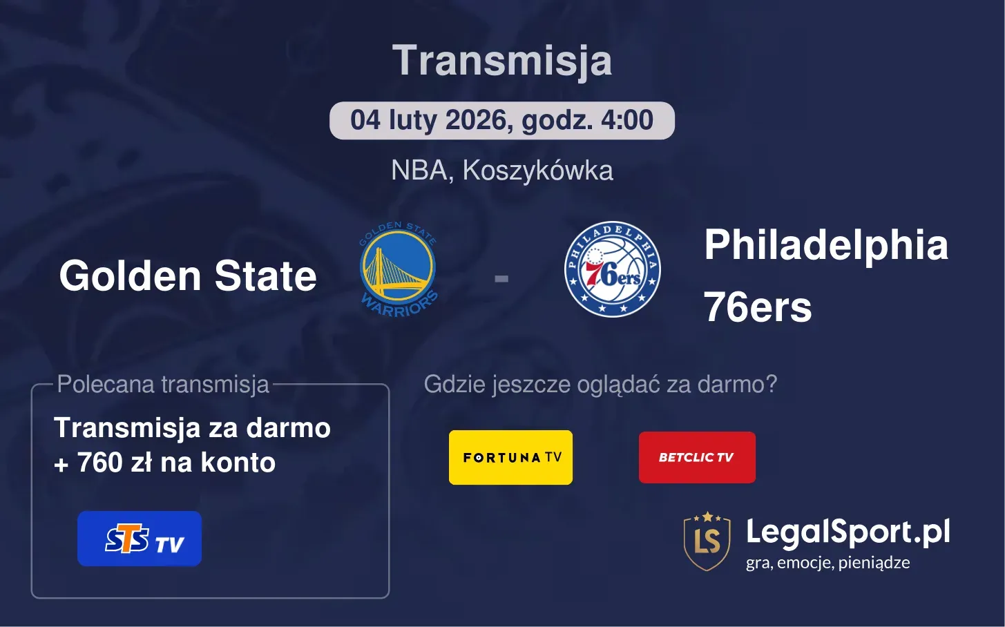 Golden State - Philadelphia 76ers Transmisje