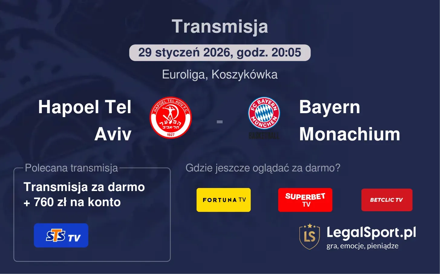 Hapoel Tel Aviv - Bayern Monachium Transmisje