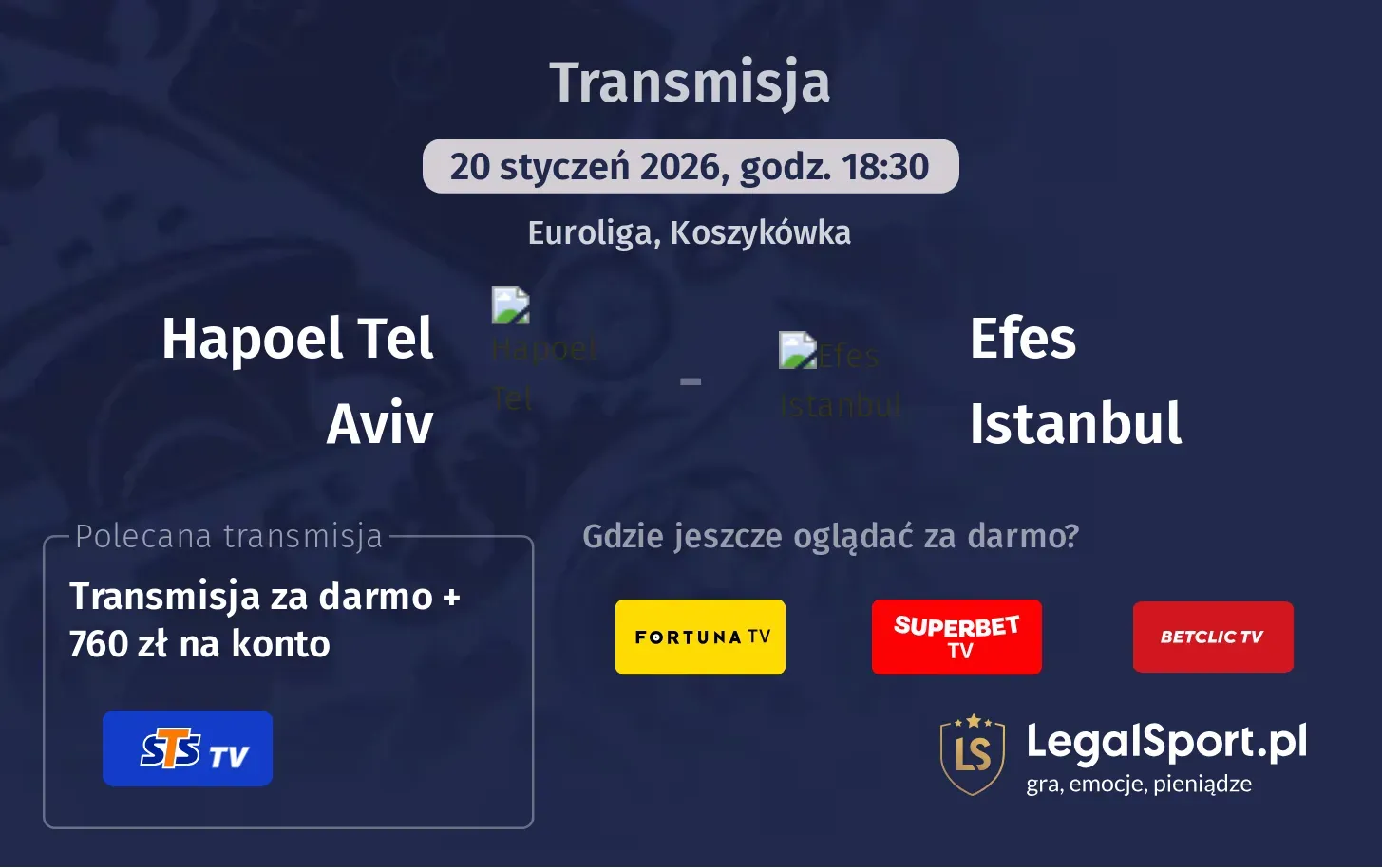 Hapoel Tel Aviv - Efes Istanbul Transmisje