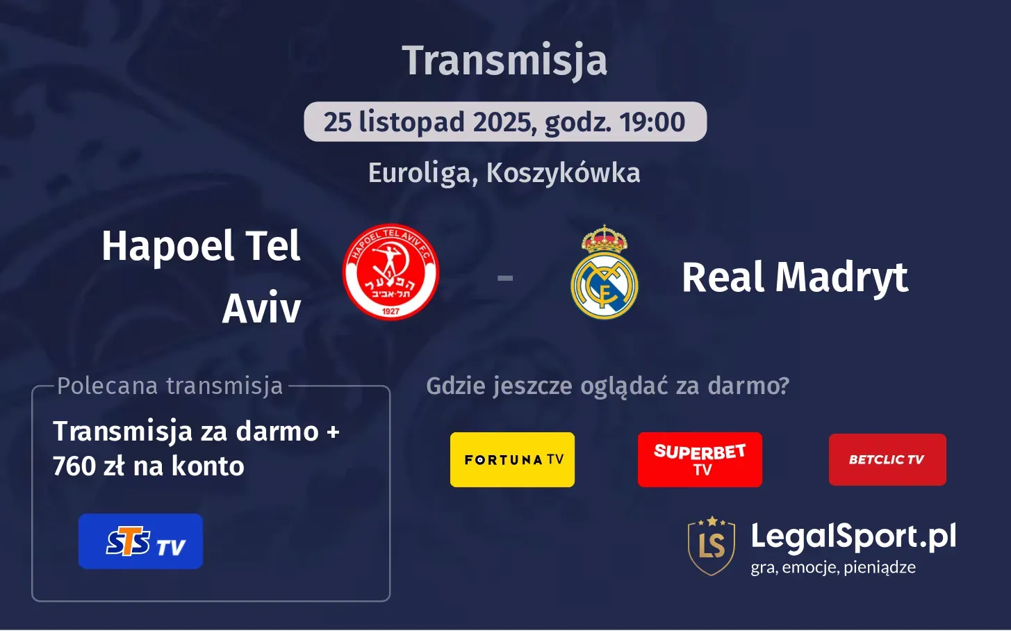 Hapoel Tel Aviv - Real Madryt Transmisje