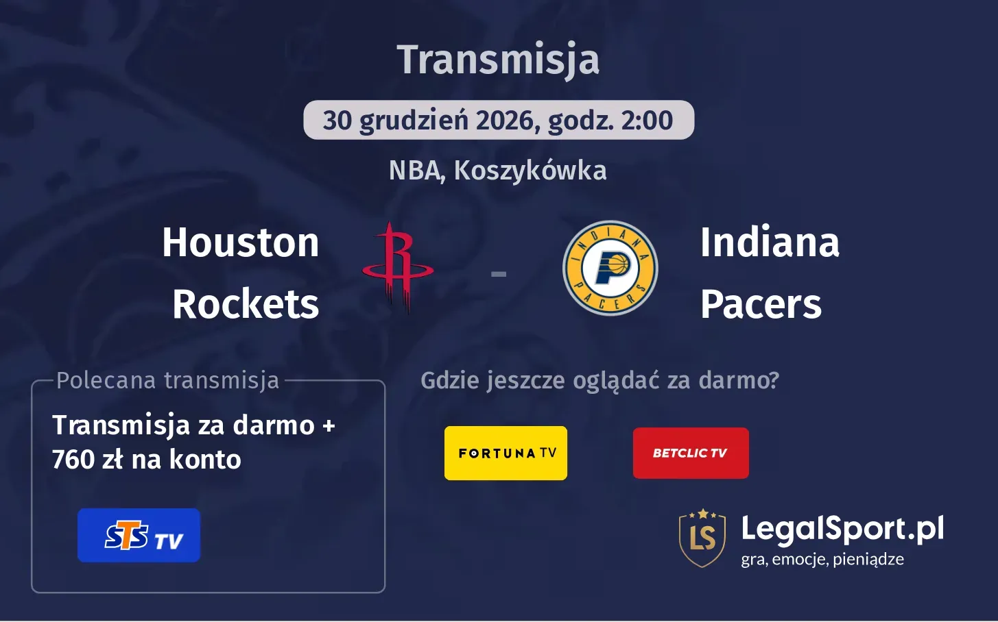 Houston Rockets - Indiana Pacers Transmisje