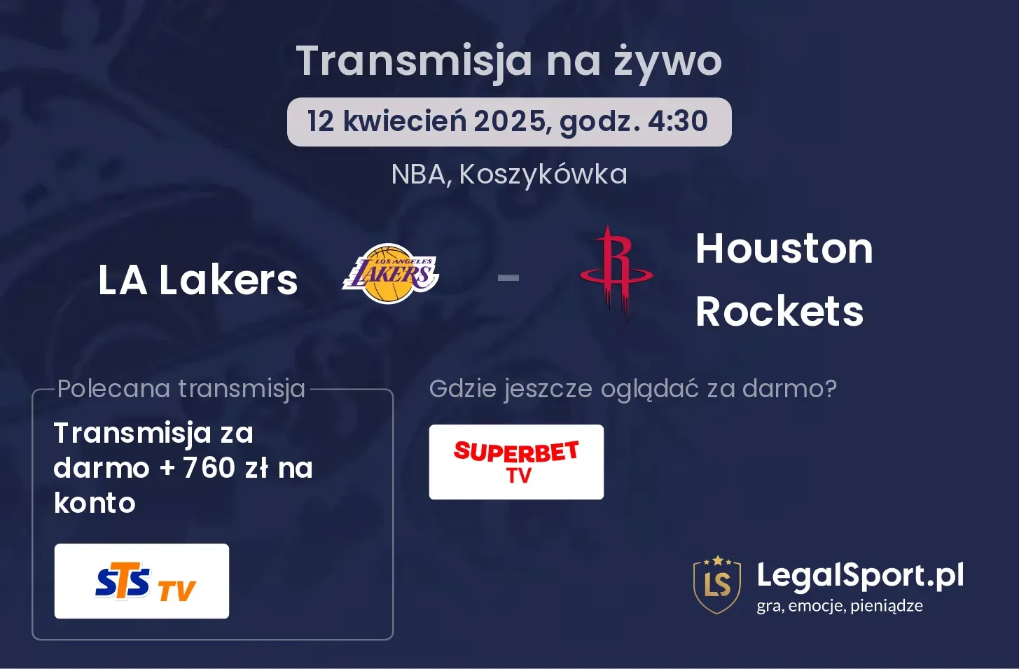 LA Lakers - Houston Rockets gdzie oglądać transmisję?