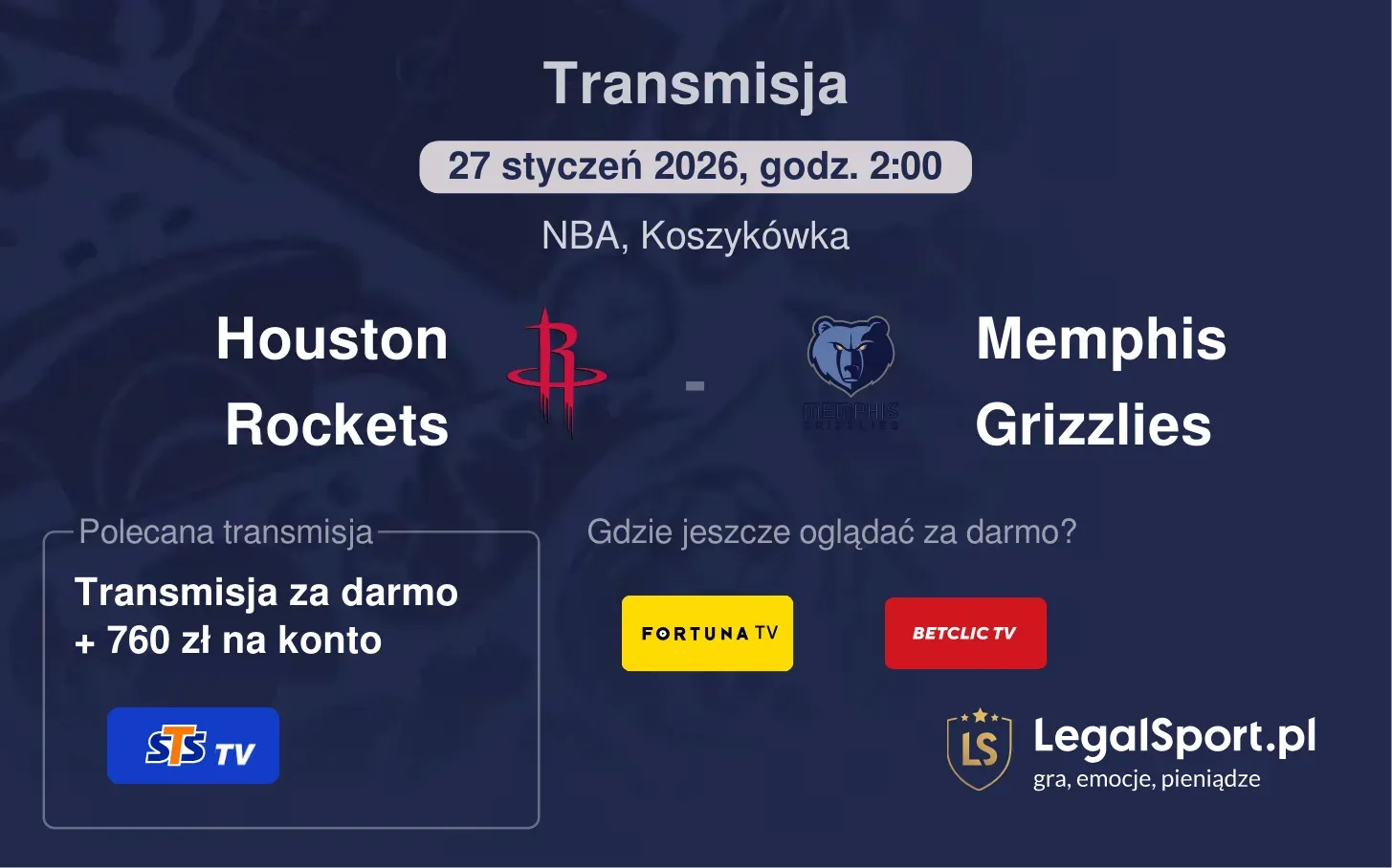 Houston Rockets - Memphis Grizzlies Transmisje