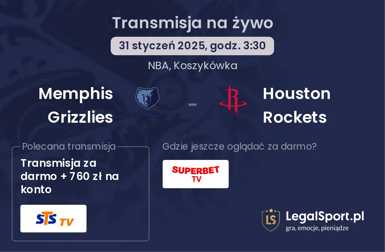 Memphis Grizzlies - Houston Rockets gdzie oglądać transmisję?