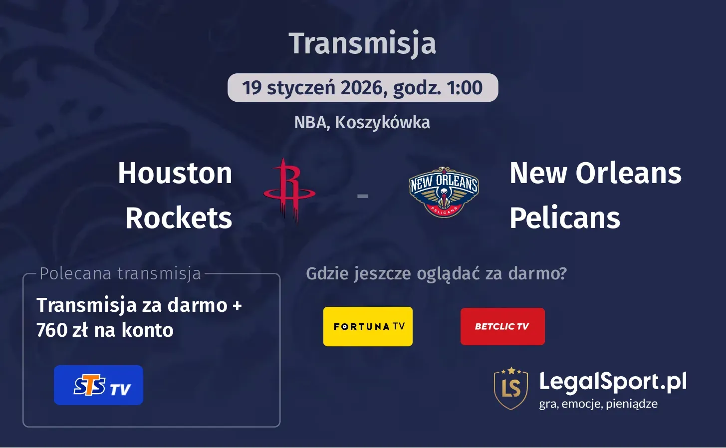 Houston Rockets - New Orleans Pelicans Transmisje
