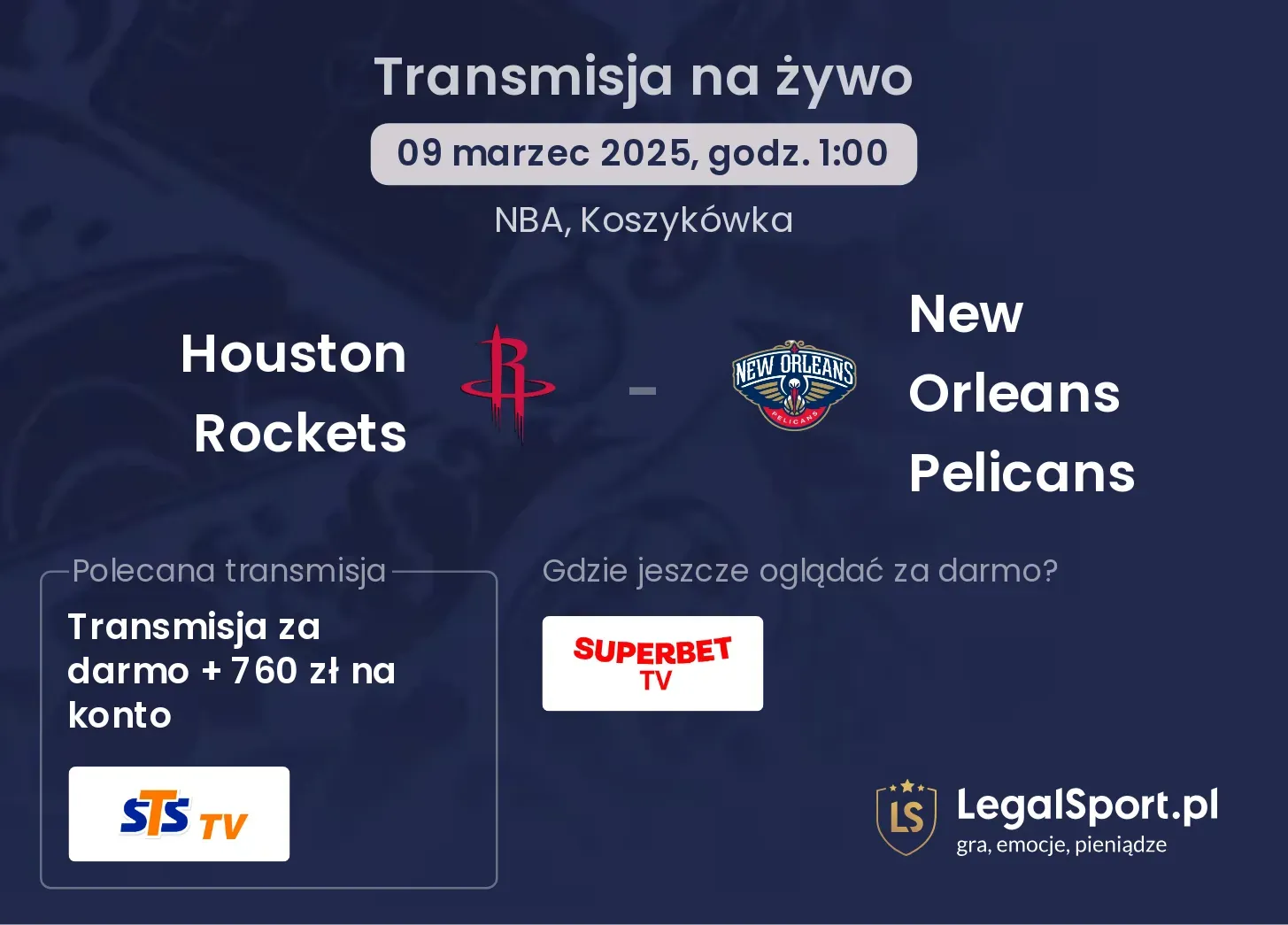 Houston Rockets - New Orleans Pelicans gdzie oglądać?