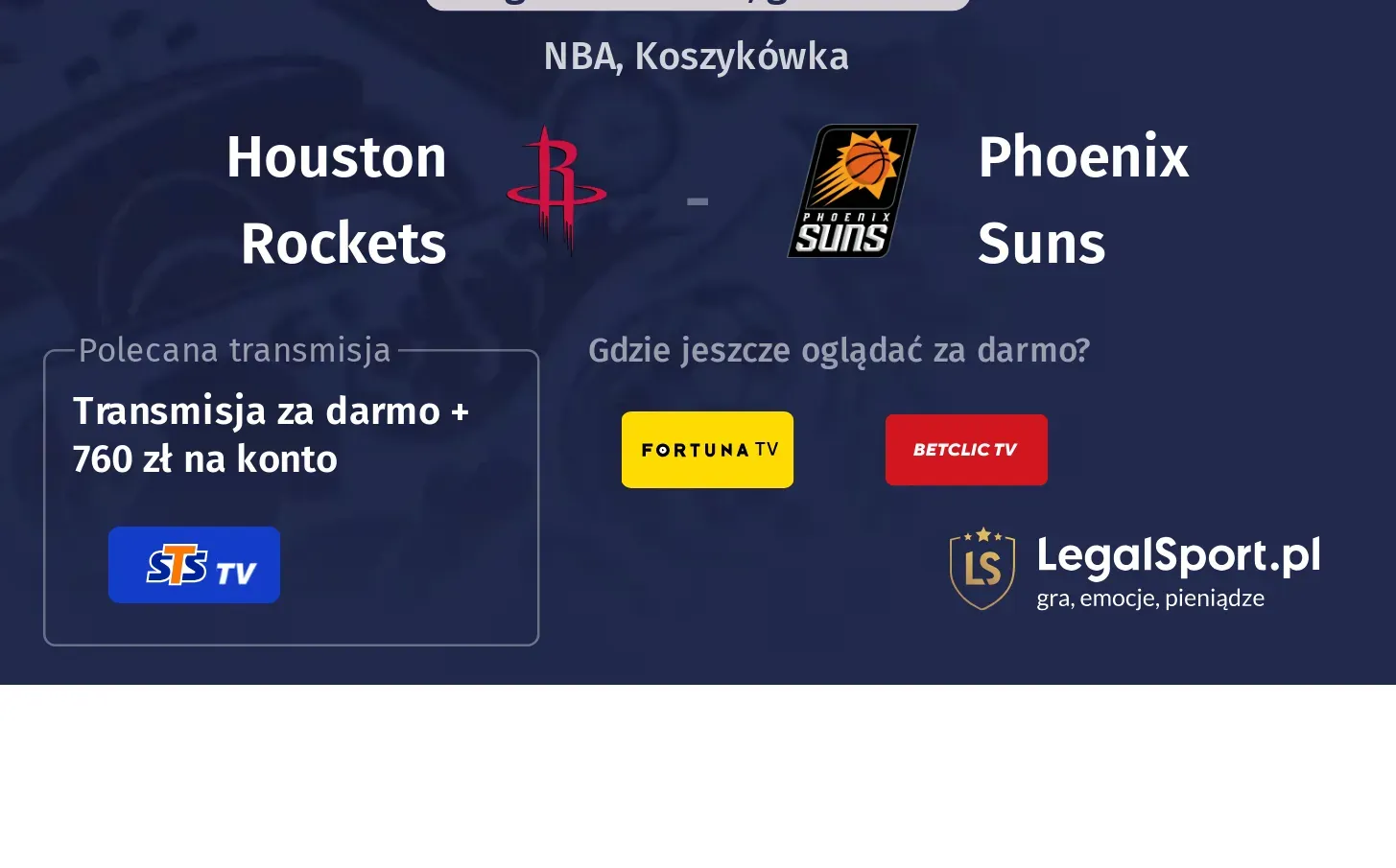 Houston Rockets - Phoenix Suns Transmisje