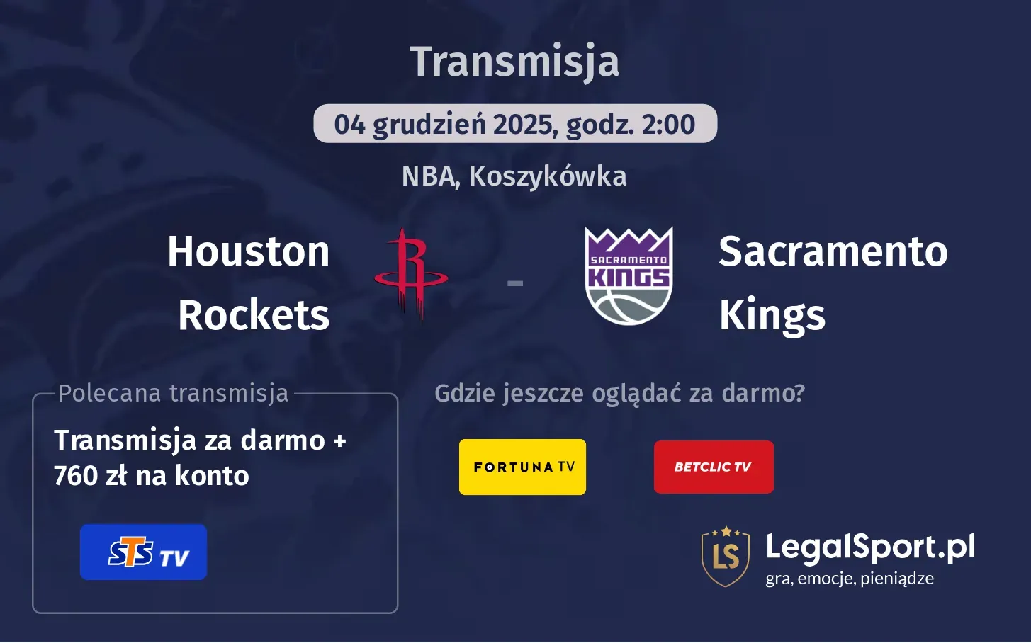 Houston Rockets - Sacramento Kings Transmisje