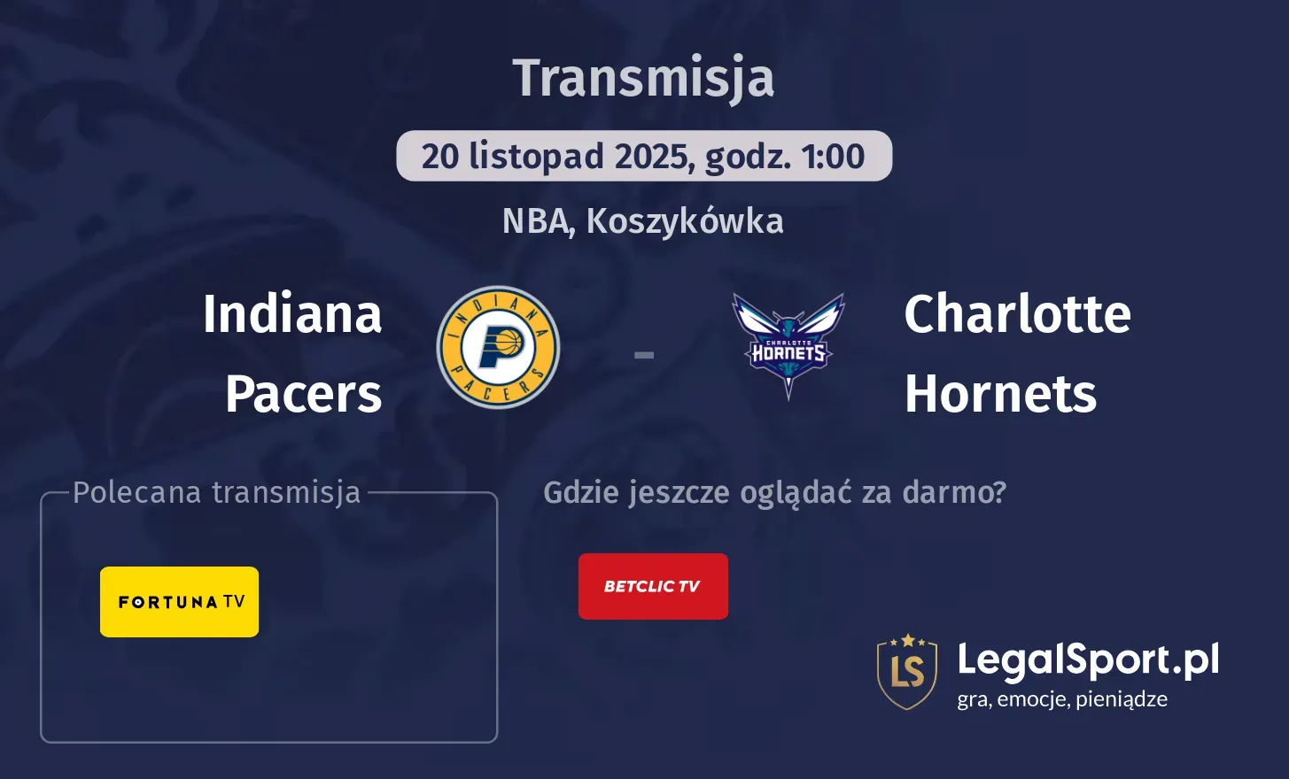 Indiana Pacers - Charlotte Hornets Transmisje