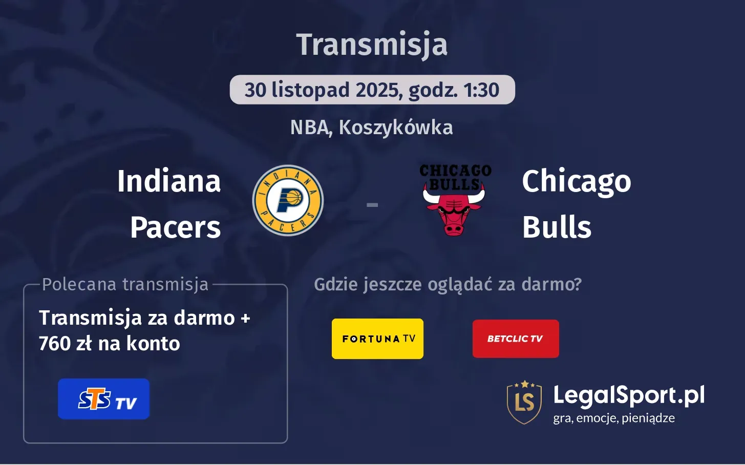Indiana Pacers - Chicago Bulls Transmisje