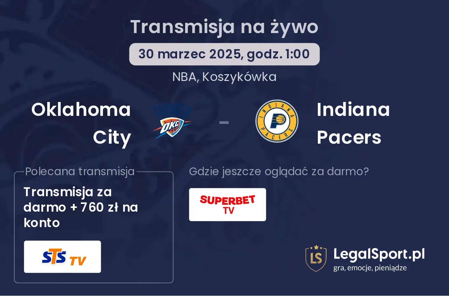 Oklahoma City - Indiana Pacers gdzie oglądać?
