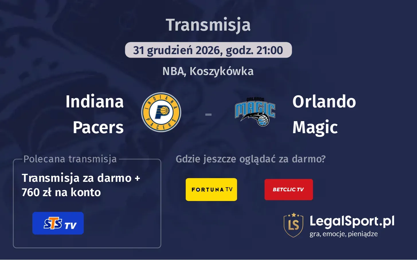 Indiana Pacers - Orlando Magic Transmisje