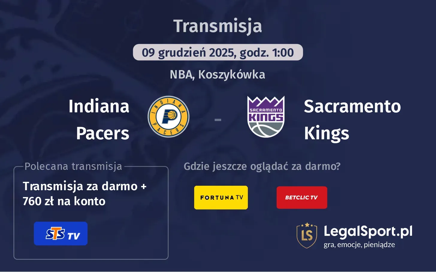 Indiana Pacers - Sacramento Kings Transmisje