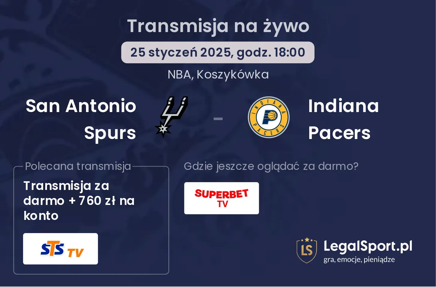 San Antonio Spurs - Indiana Pacers gdzie oglądać?