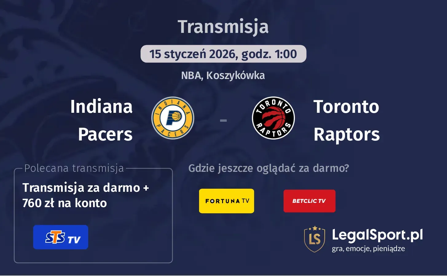 Indiana Pacers - Toronto Raptors Transmisje