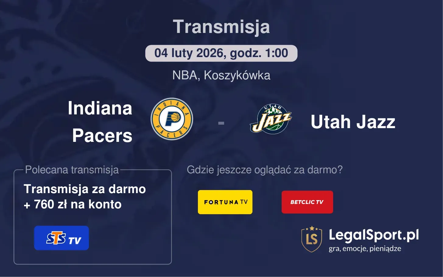 Indiana Pacers - Utah Jazz Transmisje